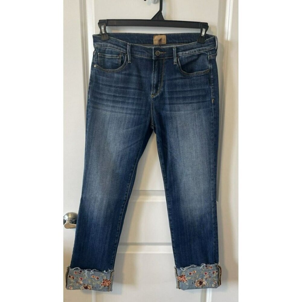 NWOT Driftwood Colette Stretch Denim Embroidered Floral Cuffed raw hem Jeans 29